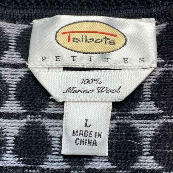 Talbots Petites Ombré Gray and Black 100% Merino Wool Vest Circle Design Size L - Picture 3 of 7